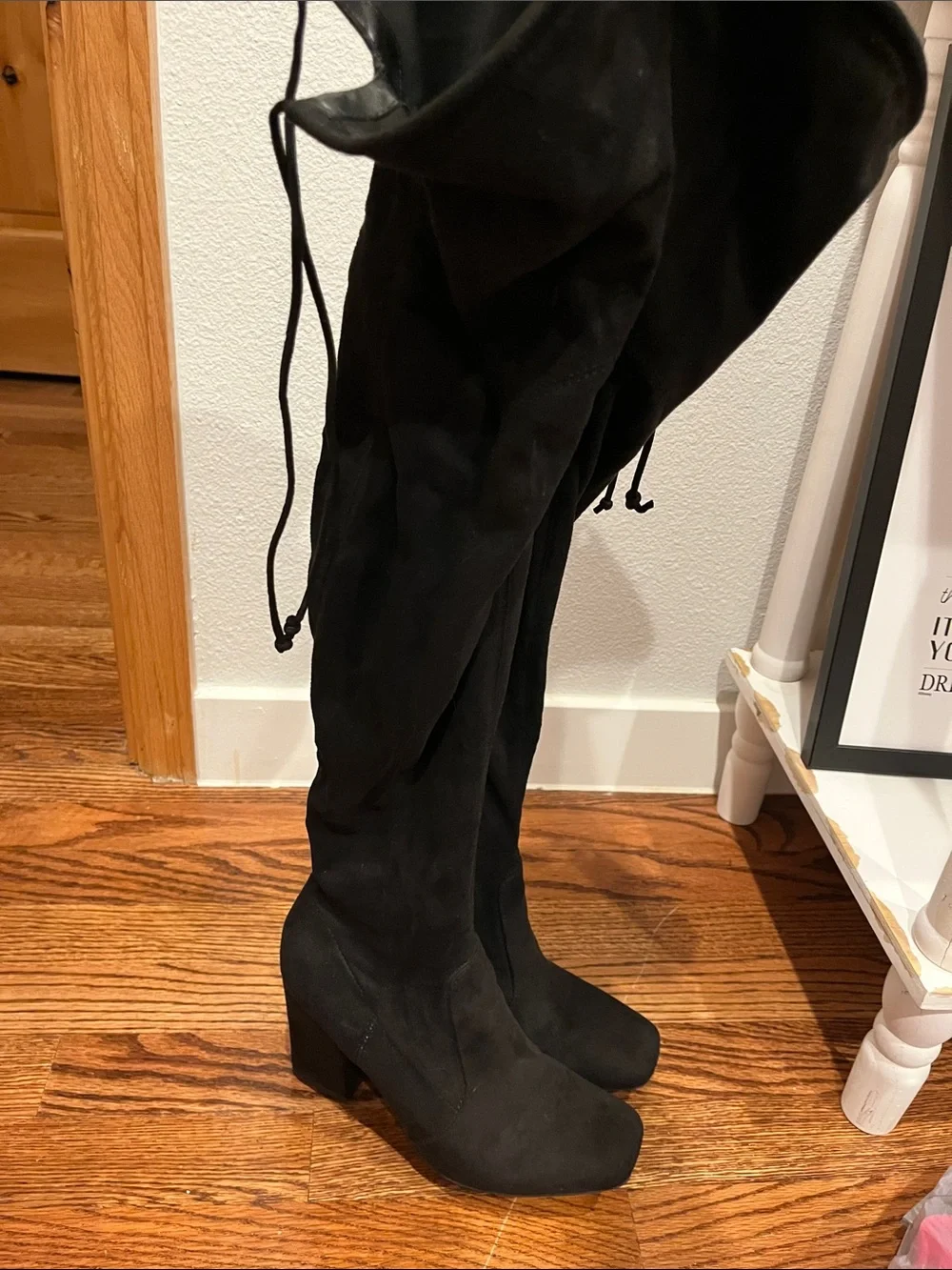Black Over-the-Knee Suede Heeled Boots